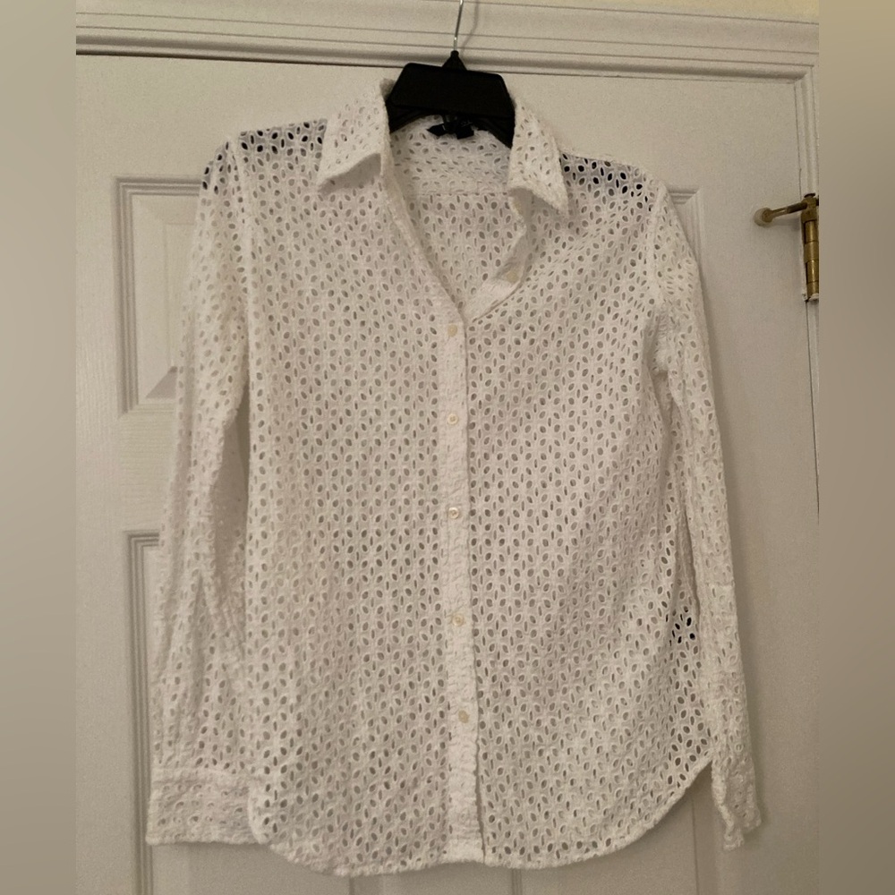Lauren Ralph Lauren White Eyelet Button Front Blouse Small
